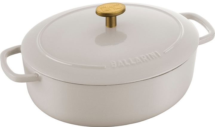 Каструля чавунна овальна Ballarini Bellamonte з кришкою слонова кістка 4.5 л (75003-555-0) - зображення 1