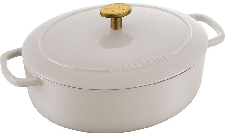 Каструля чавунна овальна Ballarini Bellamonte з кришкою слонова кістка 6.5 л (75003-557-0) - зображення 1