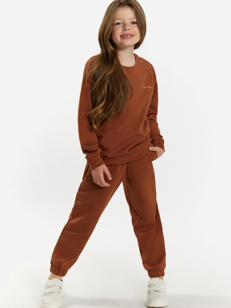 Дитячий спортивний костюм (світшот + штани) для дівчинки Tup Tup 101406-4620 134 см Коричневий (5907744491185) - зображення 1
