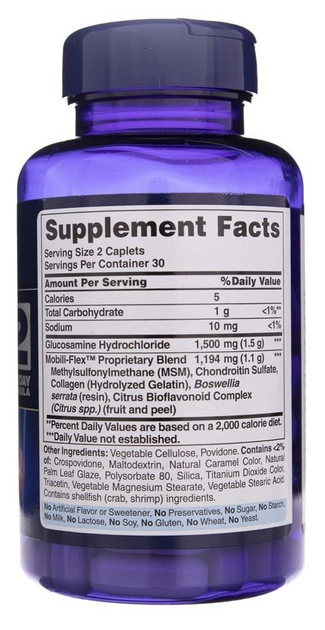 Suplement diety Puritan's Pride Glukozamina Chondroityna & MSM 60 tabletek (0025077178971) - obraz 2