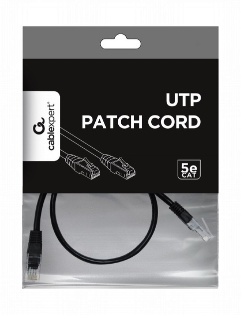 Patchcord Gembird RJ45 UTP Cat 5e czarny 0.5 m (PP12-0.5M/BK) - obraz 2