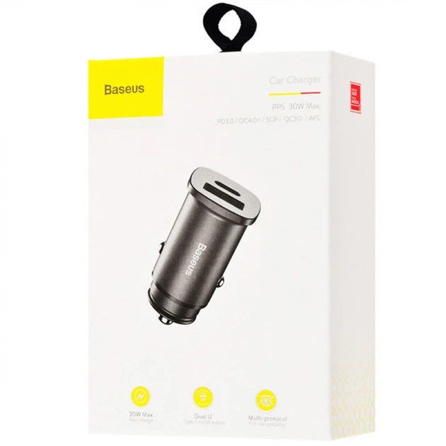 АЗП Baseus Square Metal PD 3.0 QC 4.0+ 30W USB + Type-C (CCALL-AS) (Чорний) - зображення 5