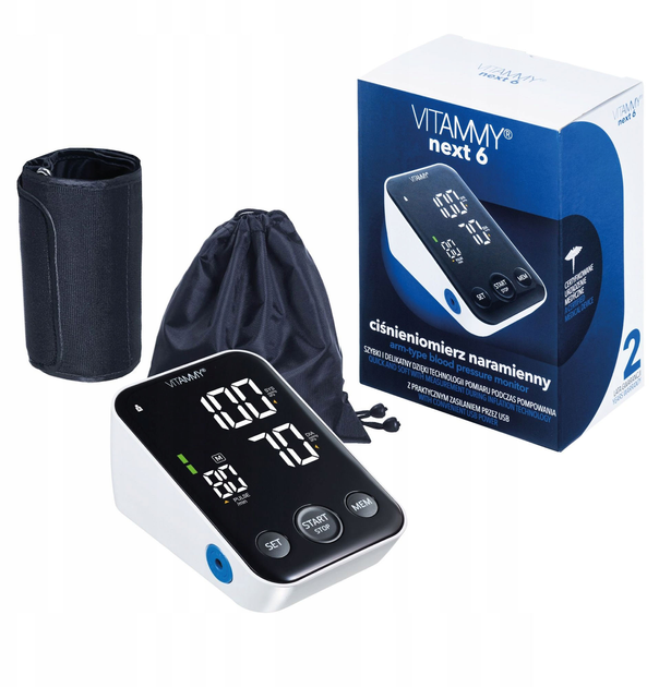 Ciśnieniomierz elektroniczny Vitammy Next 6 Arm Type Blood Pressure Monitor Usb Power Automatic z podświetleniem (5901793642109) - obraz 1