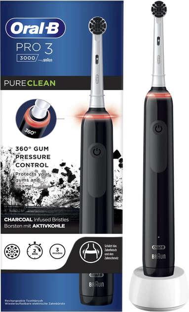 Електрична зубна щітка Oral-b Braun Pro 3 3000 PureClean Black (4210201365280) - зображення 1