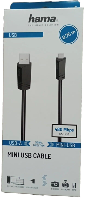 Kabel Hama USB Type A - USB Type B M/M 0.75 m Black (4047443443687) - obraz 1
