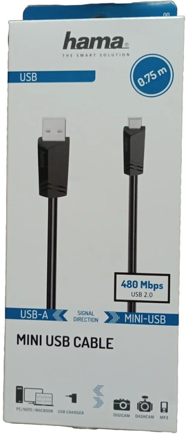 Кабель Hama USB Type A - USB Type B M/M 0.75 м Black (4047443443687) - зображення 1