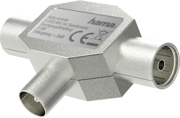 Adapter Hama Wtyk antenowy - 2 x Gniazdo antenowe M/F Silver (4047443441454) - obraz 1