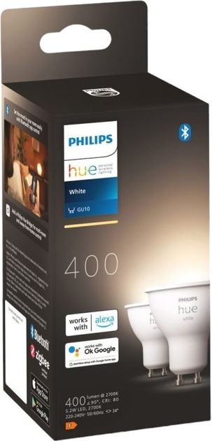 Набір світлодіодних ламп Philips Hue GU10 5.2W 2 шт White (8719514340145) - зображення 1