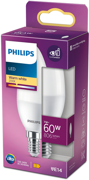 Żarówka LED Philips B38 E14 7W Warm White Matte (8719514309623) - obraz 2