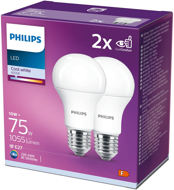 Набір світлодіодних ламп Philips A60 E27 10W 2 шт Cool White (8718699726997) - зображення 2