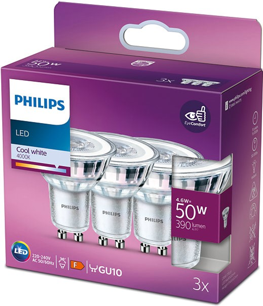 Набір світлодіодних ламп Philips Classic GU10 4.6W 3 шт Cool White (8718699776312) - зображення 1