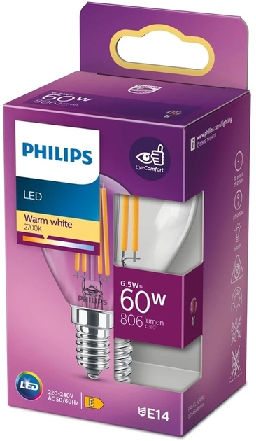 Żarówka LED Philips Classic A60 E14 6.5W Warm White (8718699762292) - obraz 1