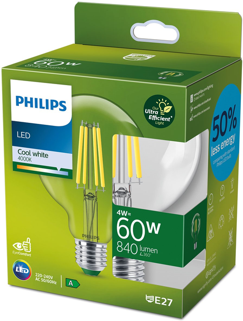 Żarówka LED Philips UltraEfficient G95 E27 4W Cool White (8720169202726) - obraz 1