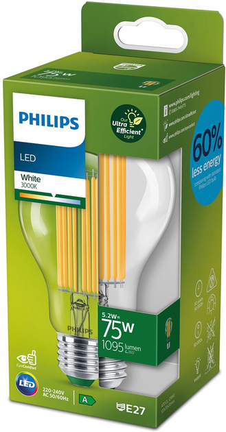 Żarówka LED Philips UltraEfficient Classic A70 E27 5.2W White (8719514435674) - obraz 1