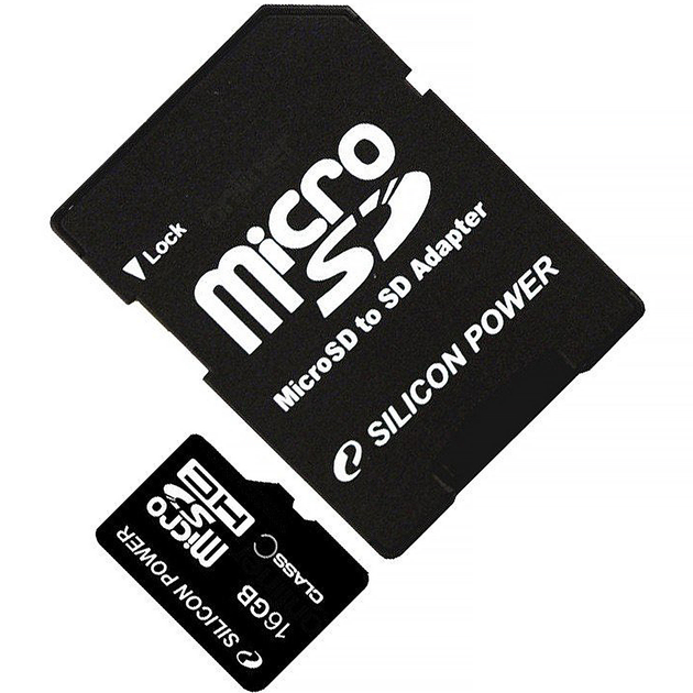 Карта памяти Silicon Power microSDHC 16GB W-4 MB/s, R-4 MB/s Class 4 (SP016GBSTH004V10SP) + SD Adapter - изображение 1
