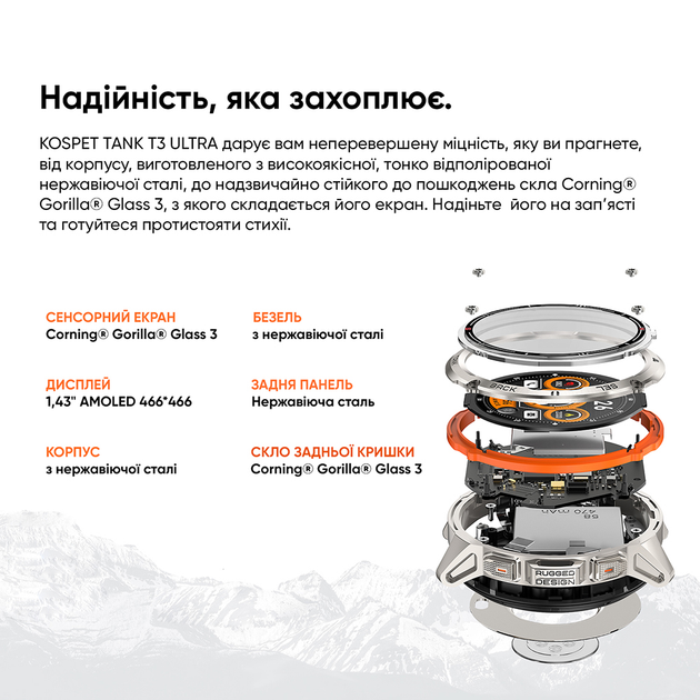 Мужские часы Kospet Smart Tank T3 ULTRA Silver + Compass - изображение 9