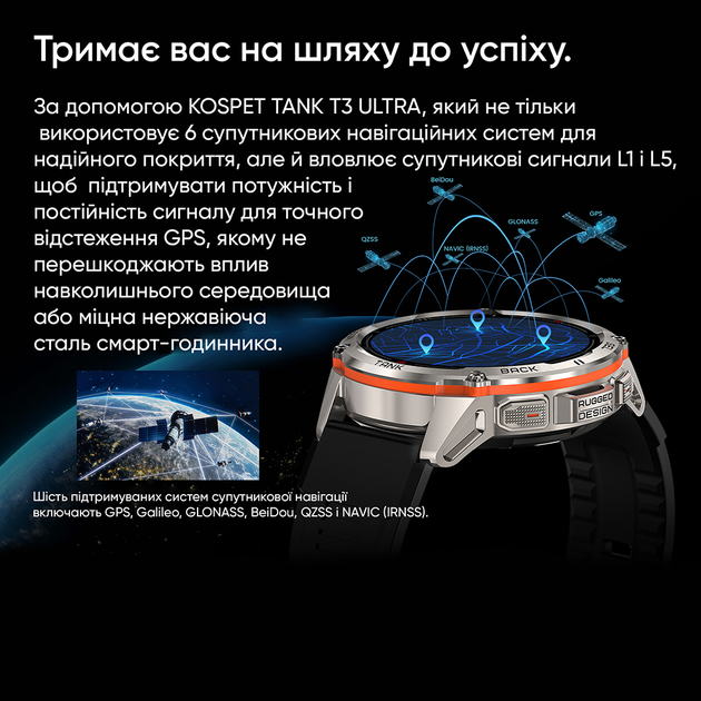 Мужские часы Kospet Smart Tank T3 ULTRA Silver + Compass - изображение 15