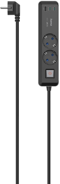 Listwa przeciwprzepięciowa Hama 2 gniazda - USB Type-A - 2 x USB Type-C 1.4 m Black (4047443497314) - obraz 1