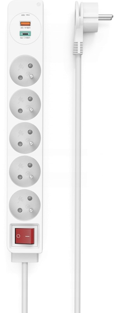 Listwa przeciwprzepięciowa Hama 5 gniazd - USB Type-C - USB Type-A 1.4 m White (4047443478535) - obraz 1