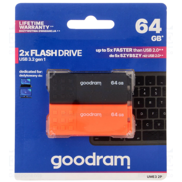Флеш память USB Goodram 2x64ГБ UME3 MIX USB 3.2 Черный/Красный (UME3-0640MXR11-2P) - изображение 3