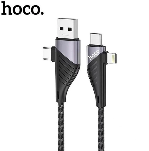 Кабель Hoco 4в1 USB/Type-C to Type-C/Lightning PD 1,2м U95 Black (U95_Multi) - Фото 4 Кабель Hoco 4в1 USB/Type-C to Type-C/Lightning PD 1,2м U95 Black (U95_Multi) - изображение 4