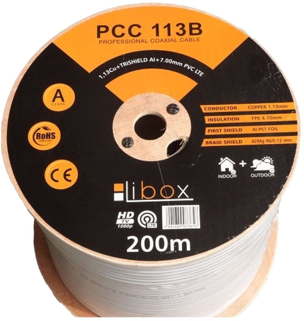 Kabel Libox SAT Coaxial PCC113B CPR 200 m White (KAB-MON-LI-00011) - obraz 1