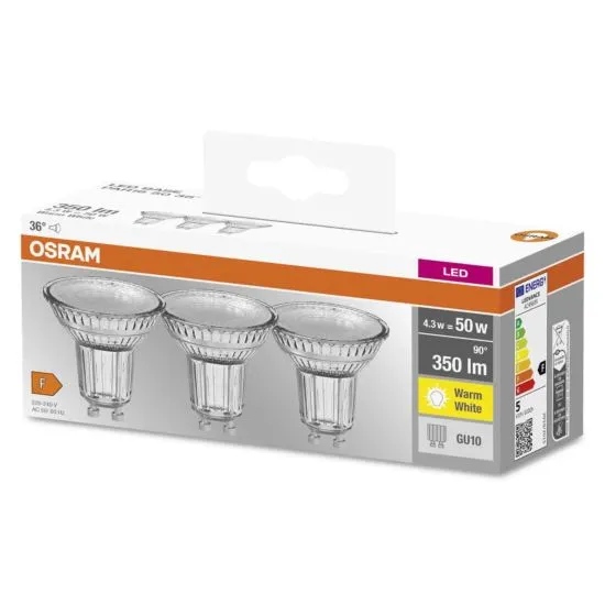 Набір ламп 3шт OSRAM LED GU10 4.3Вт 2700К 350Лм PAR16 - зображення 2