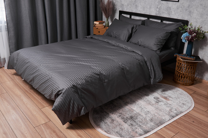 Акція на Комплект постільної білизни Moon&Star Satin Stripe Black King Size 220x240 см наволочки 4х50х70 см (MS-820003678) від Rozetka