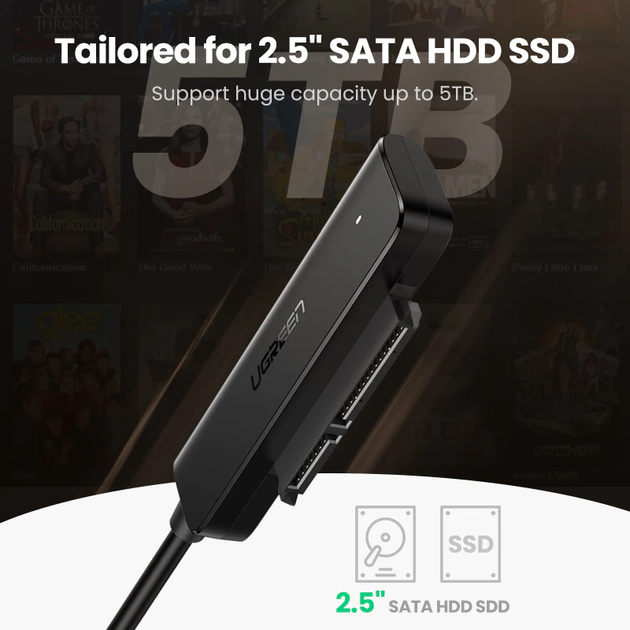 Внешний карман UGREEN CM321 SATA-USB 3.0 для 2,5-дюймового SSD и жесткого диска black (70609) - Фото 4 Внешний карман UGREEN CM321 SATA-USB 3.0 для 2,5-дюймового SSD и жесткого диска black (70609) - изображение 4
