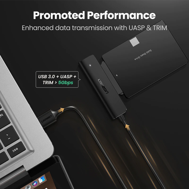Внешний карман UGREEN CM321 SATA-USB 3.0 для 2,5-дюймового SSD и жесткого диска black (70609) - Фото 5 Внешний карман UGREEN CM321 SATA-USB 3.0 для 2,5-дюймового SSD и жесткого диска black (70609) - изображение 5