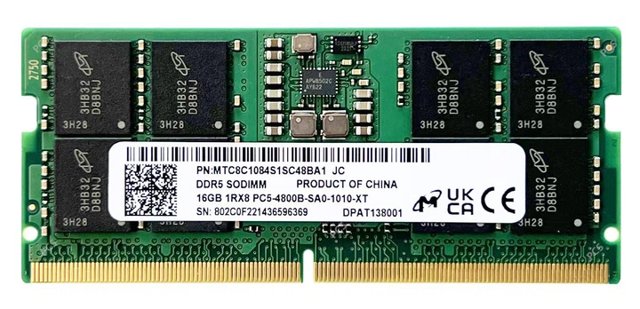 16GB(8GB×2) DDR5-4800MHz Micron ᐈ Купить модуль памяти для ноутбука Micron SoDIMM DDR5 16GB 4800