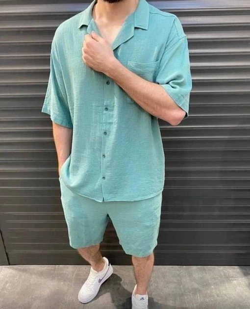 Летний мужской костюм лен 50-52 бирюзовый г781.648 от продавца: KaraMix ...