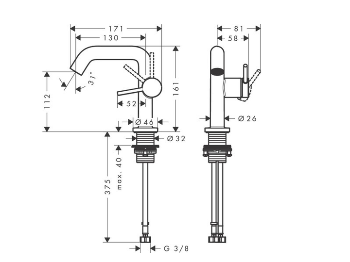 Смеситель для умывальника HANSGROHE TECTURIS 73320670, черный матовый - изображение 2