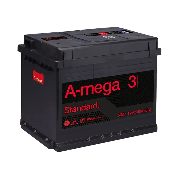 Аккумулятор авто Мегатекс A-mega Standard (М3) 6СТ-60-АЗ (лев) ТХП 540 - изображение 1