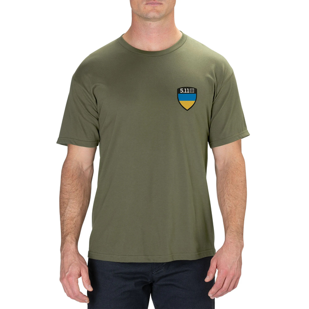 Футболка з малюнком 5.11 Tactical Shield Ukraine Лімітована Серія L Military Green - зображення 1