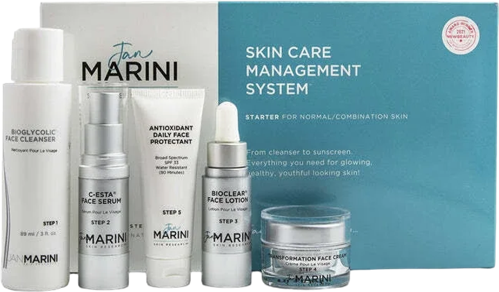 Zestaw do pielęgnacji twarzy Jan Marini Starter Skin Care Management System Żel oczyszczający 89 ml + Serum 15 ml + Lotion 15 ml + Transformujący krem do twarzy 14 g + Krem na dzień SPF 33 28 g (0814924011512) - obraz 2