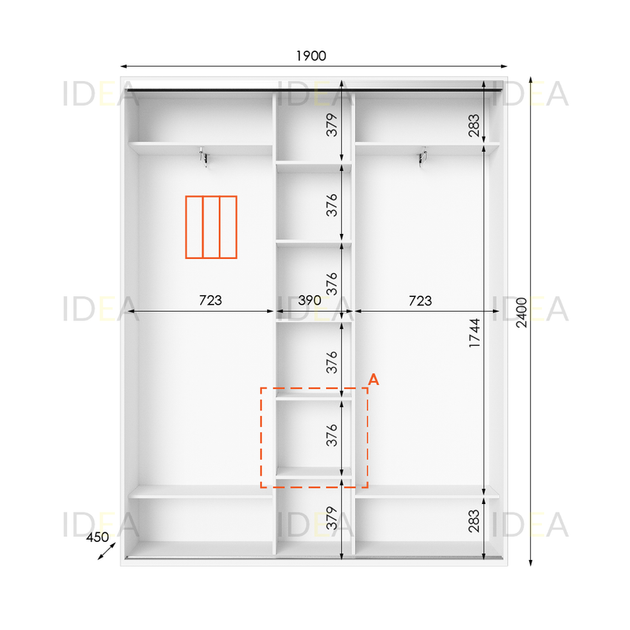 Шафа-купе IDEA серія 2 190 x 45 x 240 см Білий Дзеркало - изображение 2