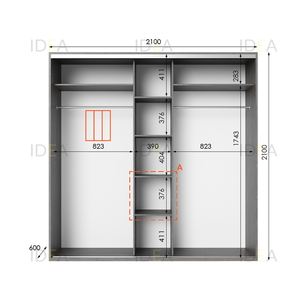 Шафа-купе IDEA серія 6 210 x 60 x 210 см Венге темний - Фото 2 Шафа-купе IDEA серія 6 210 x 60 x 210 см Венге темний - зображення 2