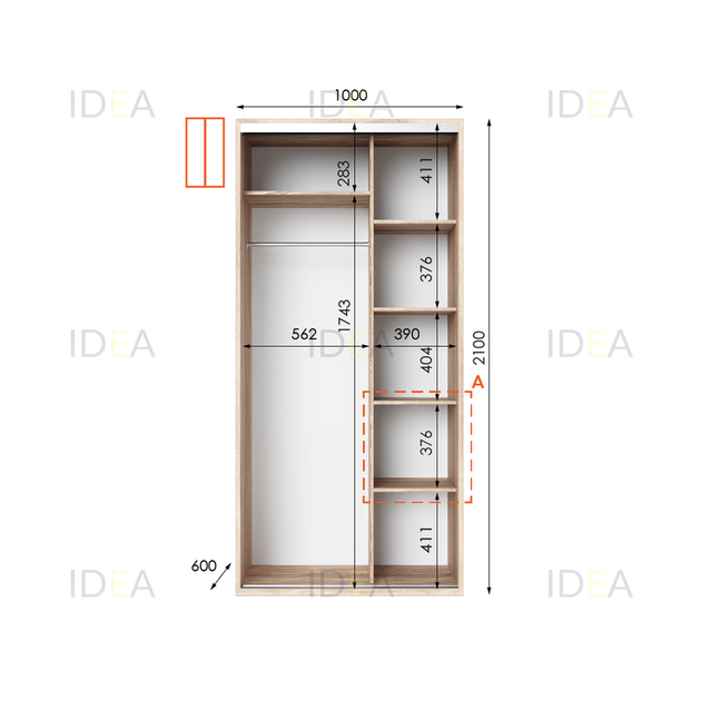 Шафа-купе IDEA серія 5 100 x 60 x 210 см Дуб сонома Дзеркало - изображение 2