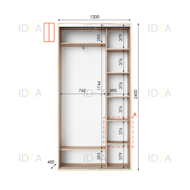 Шафа-купе IDEA серія 1 120 x 45 x 240 см Дуб сонома - изображение 2