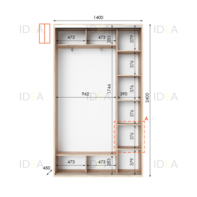 Шафа-купе IDEA серія 1 140 x 45 x 240 см Дуб сонома - Фото 2 Шафа-купе IDEA серія 1 140 x 45 x 240 см Дуб сонома - изображение 2