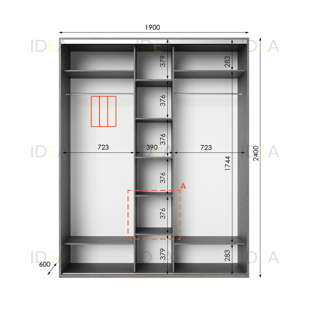 Шафа-купе IDEA серія 2 190 x 60 x 240 см Венге темний Дзеркало - изображение 2