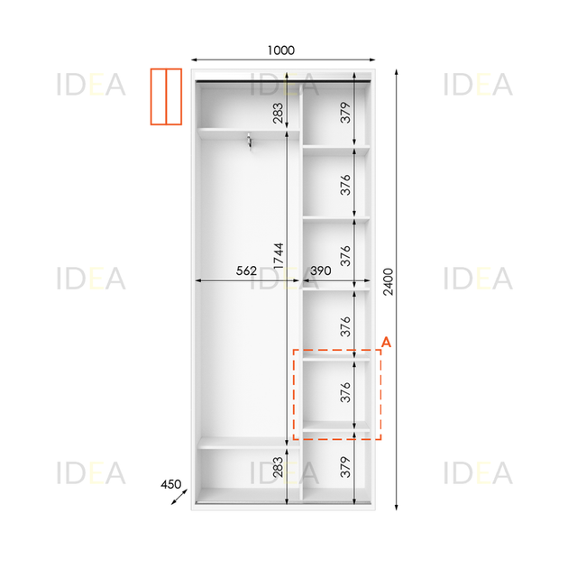 Шафа-купе IDEA серія 1 100 x 45 x 240 см Білий - зображення 2