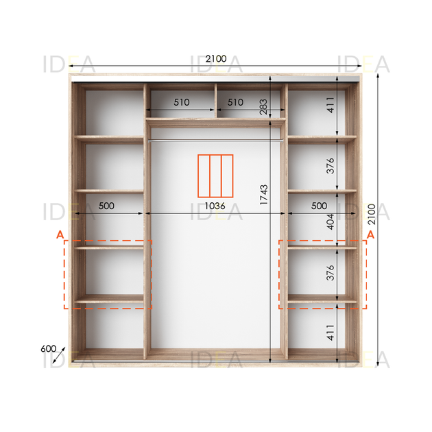 Шафа-купе IDEA серія 7 210 x 60 x 210 см Дуб сонома Дзеркало - Фото 2 Шафа-купе IDEA серія 7 210 x 60 x 210 см Дуб сонома Дзеркало - изображение 2