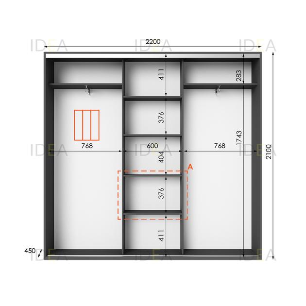 Шафа-купе IDEA серія 6 220 x 45 x 210 см Антрацит Дзеркало - изображение 2