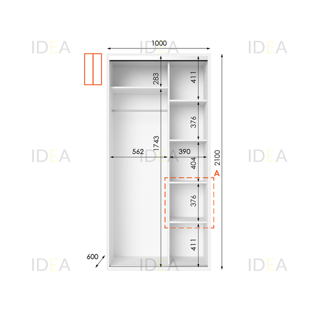 Шафа-купе IDEA серія 5 100 x 60 x 210 см Білий Дзеркало - Фото 2 Шафа-купе IDEA серія 5 100 x 60 x 210 см Білий Дзеркало - изображение 2