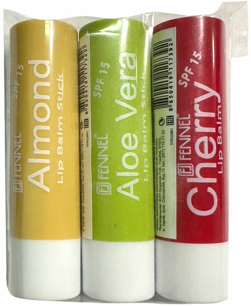 Акція на Набір бальзамів для губ Fennel Set Almond+Aloe Vera+Cherry 3x3.2 г від Rozetka