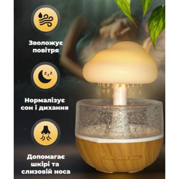 Ночник-увлажнитель воздуха гриб с эффектом дождя с подсветкой RGB UKC "Magic Мushroom" коричневый - изображение 4