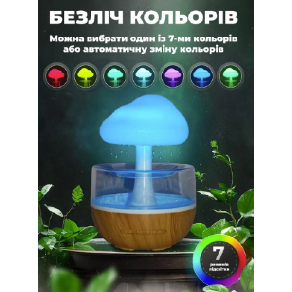 Ночник-увлажнитель воздуха гриб с эффектом дождя с подсветкой RGB UKC "Magic Мushroom" коричневый - изображение 6