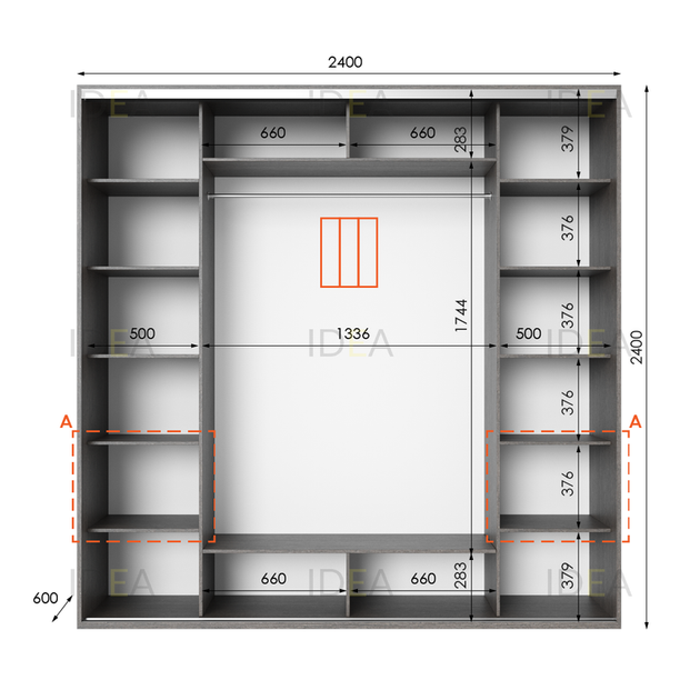 Шафа-купе IDEA серія 4 240 x 60 x 240 см Венге темний - Фото 2 Шафа-купе IDEA серія 4 240 x 60 x 240 см Венге темний - зображення 2